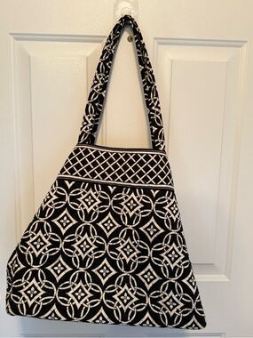 Vera Bradley Black & White Geometric travel tote with structured bottom